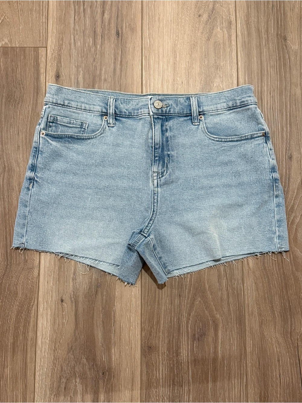 DKNY Light Blue Frayed Hem Denim Shorts